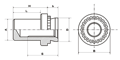 鉄 ボーセイ クリンチング ブラインドナット(TB)の寸法図