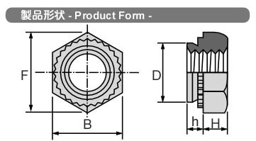 鉄 ユーロテック クリンチング六角ナット (HNT)の寸法図