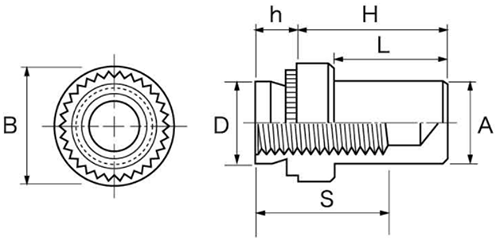 鉄 ファブエース クリンチング ブラインドナット(BRK)の寸法図