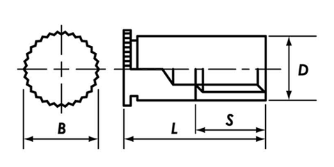 鉄 セルフクリンチングスペーサー(ブラインドタイプ)(CKB-M)(コーマ製)の寸法図