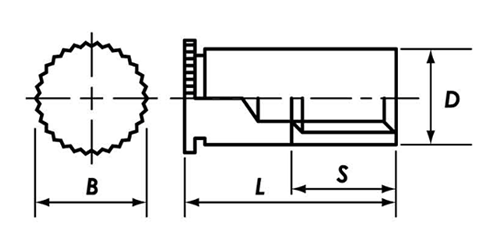 鉄 セルフクリンチングスペーサ-(ブラインドタイプ)(CKB4.2-M/取付穴径4.2mm)(コーマ製)の寸法図