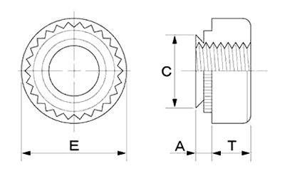 鉄 PEM クリンチングナット(S-)の寸法図
