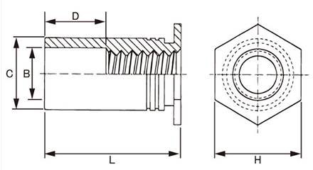 鉄 PEM クリンチング スタンドオフ 標準タイプ(SO-M)の寸法図