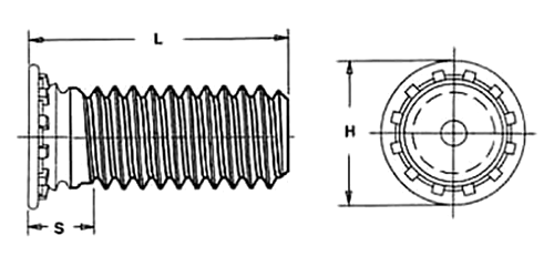 鉄 PEM クリンチングスタッド/ピン(FH)(板厚用フラッシュヘッドスタッド)の寸法図