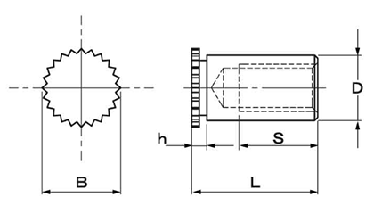 ステンレス セルスペーサー細径(クローズドタイプ)(DFSB-M●-●S)の寸法図