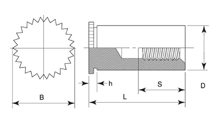 ステンレス セルスペーサー(クローズドタイプ)(薄板専用)(DFSC-M●-●SC)の寸法図