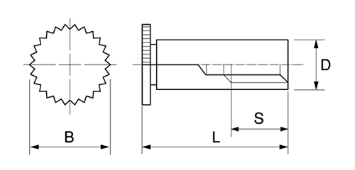 ステンレス ボーセイ クリンチングスペーサ(TBDFS4.2)ブラインドタイプの寸法図