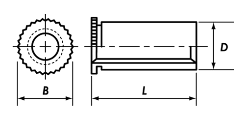 ステンレス クリンチスペーサー(SUS304用圧入)(貫通スルータイプ)(CKSH-M●-●)(コーマ製)の寸法図