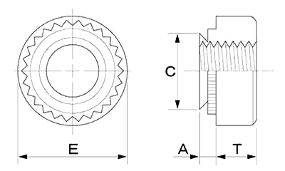 アルミ PEM クリンチングナット(CLA-)の寸法図