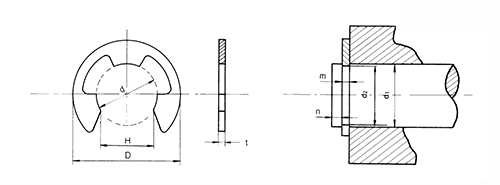 ステンレス E形止め輪(Eリング)スタック(連結型)(大陽ステンA規格製)の寸法図