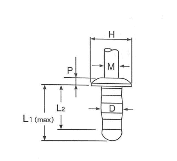 鉄-鉄 POP HRタイプ(ブラインド)リベット SD■HR(丸頭)の寸法図