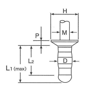 鉄-鉄 POP HRタイプ(ブラインド)リベット SK■HR(皿頭)の寸法図