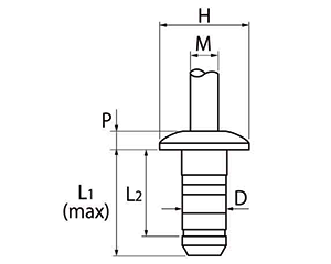 鉄-鉄 POP HSリベット SD■HS(丸頭)(構造体用)の寸法図