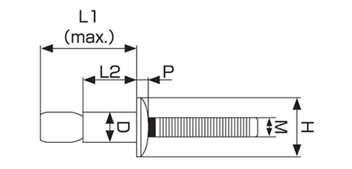アルミ-アルミ POPウルトラグリップ(ブラインド)リベット AD-UGX(丸頭)(耐振動品)の寸法図
