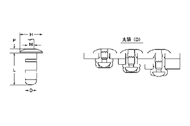 アルミ-鉄 POP HRタイプ(ブラインド)リベット TAP/D■HR(丸頭)の寸法図
