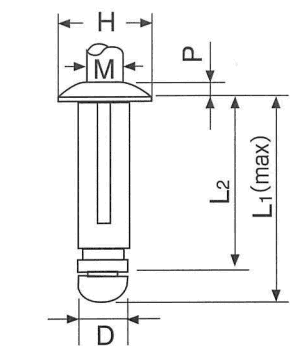 アルミ-アルミ POP TLタイプ(ブラインド)リベット AD■TL(丸頭)の寸法図