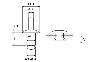 ステン-鉄 POP 低座屈タイプリベット SSD■BHM-■L (丸頭)の寸法図