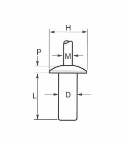 銅-鉄 POP シールドタイプ(ブラインド)リベット CD■(丸頭)の寸法図