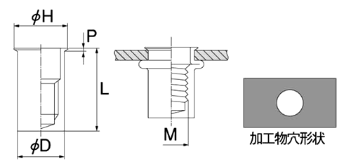 ステンレス POPシールドナット(ブラインド)スモールフランジ SSFS■SF(薄頭形状)の寸法図