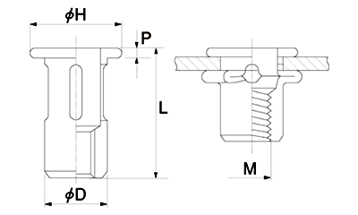 鉄 POPスリットナット(ブラインド)平頭形状 (SPH-SLIT)の寸法図