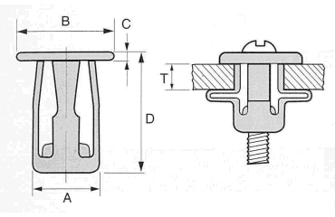 鉄 POPジャックナット SN(中空壁用メネジ)(0.4～4.7mm厚用)の寸法図