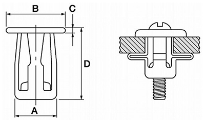 鉄 POPジャックナット LN(中空壁用メネジ)(4.7～9.5mm厚用)の寸法図