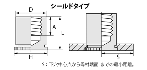 鉄 POP カレイ スタンドオフスペーサー SNS■-■L (シールドタイプ)の寸法図