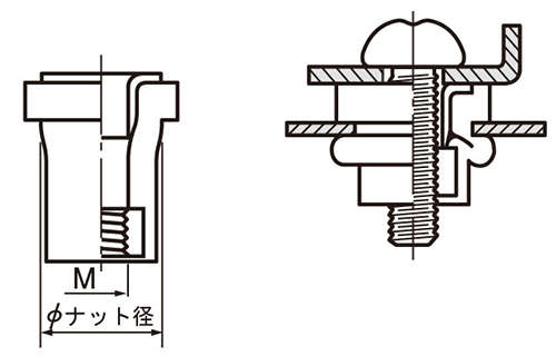 ゴム-黄銅 POPウエルナット スリーブタイプ (パック入り品)の寸法図