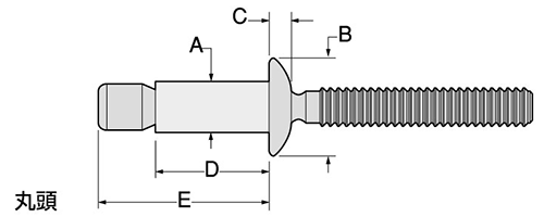 ステンレス ハック マグナロック MGLP-U(片側施工用リベット)の寸法図