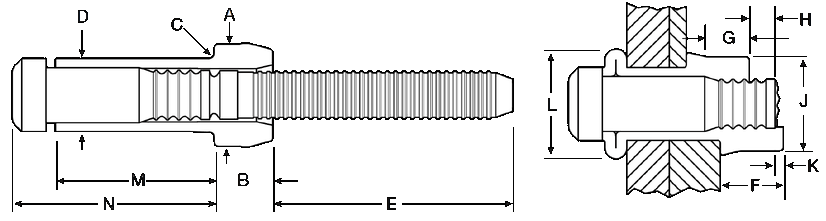 ハック BOM ボルト (鉄) BOM-Rの寸法図