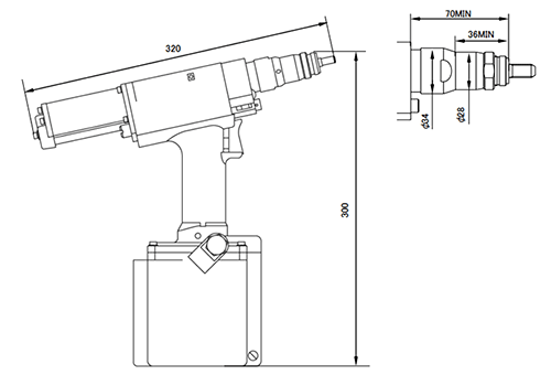 POP ナットツール(締め付け専用工具)(PNT1000L)の寸法図