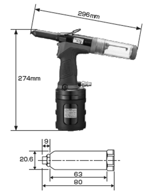 POPリベットツール(空油圧式プロ用ツール) PROSET XT2 (タイプ中)