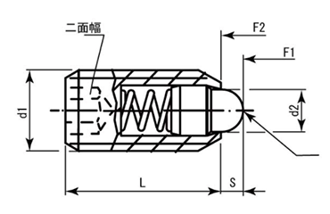 HALDER スプリング プランジャ スラストピン(六角穴)(バネ圧：標準)(22030-01)の寸法図