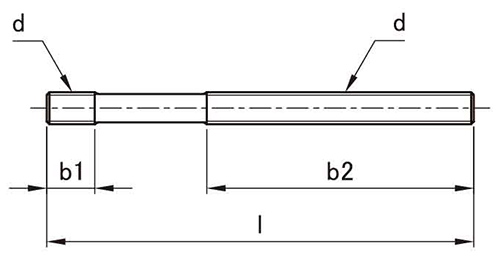 鋼 スタッドボルトロングタイプ (両端ねじ) (ロームヘルド・ハルダー)の寸法図