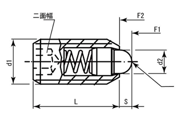 HALDER ステンレス スプリング プランジャ スラストピン(六角穴)(バネ圧：標準)(22030-03)の寸法図