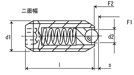 HALDER ステンレス スプリング・ボールプランジャ 回転(六角穴)(バネ圧：強)(22031-02)の寸法図