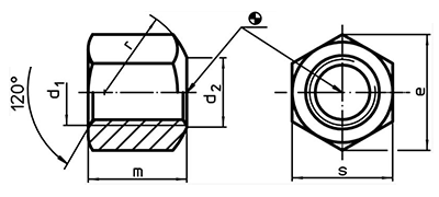 ステンレス(SUS303相当) 締め付けナット (ロームヘルド・ハルダー)の寸法図