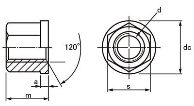 ステンレス(SUS303相当) フランジナット (ロームヘルド・ハルダー)の寸法図