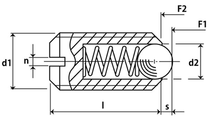 HALDER プラスチック(POM) スプリング・ボールプランジャ (SUS球)(スリワリ入り)(22040-00)の寸法図