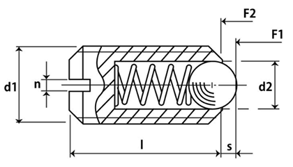 HALDER プラスチック(POM) スプリング・ボールプランジャ (POM白球)(スリワリ入り)(22040-04)の寸法図
