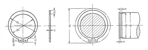 鉄 C形止め輪(スナップリング)(軸用)(オチアイ製)の寸法図
