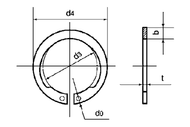 鉄 丸S形止め輪(ISTW)(オチアイ製)の寸法図