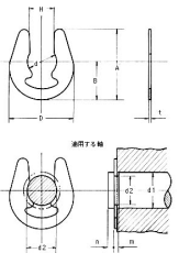 鉄 U形止め輪(オチアイ製)UTWの寸法図