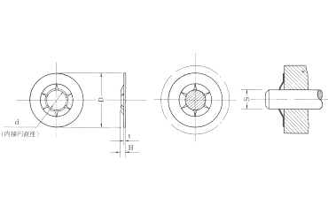 鉄 プッシュナット 軸用(オチアイ製)の寸法図