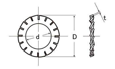 鉄 重ね形歯付W(外歯形)(オチアイ製)AZ-●の寸法図