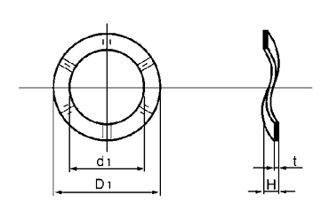鉄 特殊 ウエーブ(波)ワッシャー (オチアイ製)の寸法図