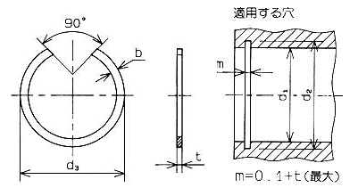 鉄 同心止め輪 穴用(オチアイ製)(BR・AR)の寸法図