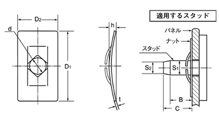 ステンレス P形 スピードナット (オチアイ製)の寸法図