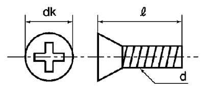 ポリカーボネート(樹脂製)(+)皿頭 小ねじの寸法図