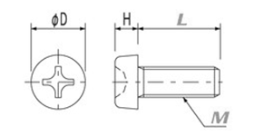 PVDF＜GFL＞ (樹脂製)(+) ナベ頭小ねじ (ケミス製)の寸法図